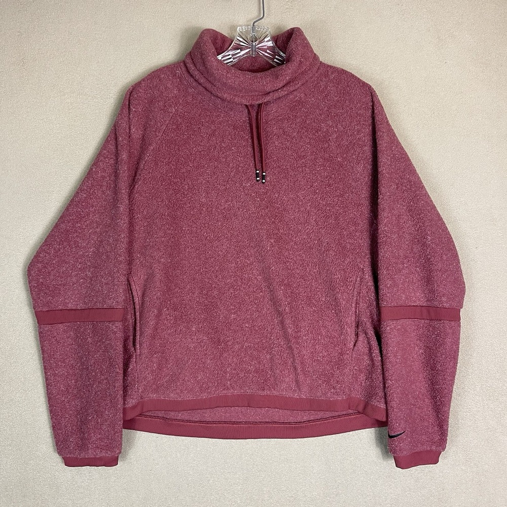 Nike Sweater Womens Medium Mauve Therma -Fit‎ Fleece Cowl Neck Pullover